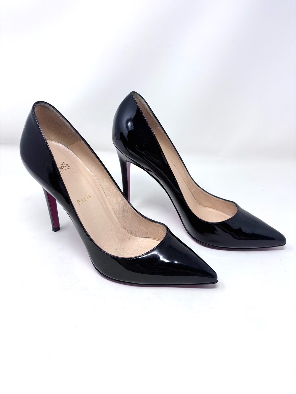 Christian Louboutin Pigalle 100 Patent Leather Pumps Black Pointed Toe 41 EU